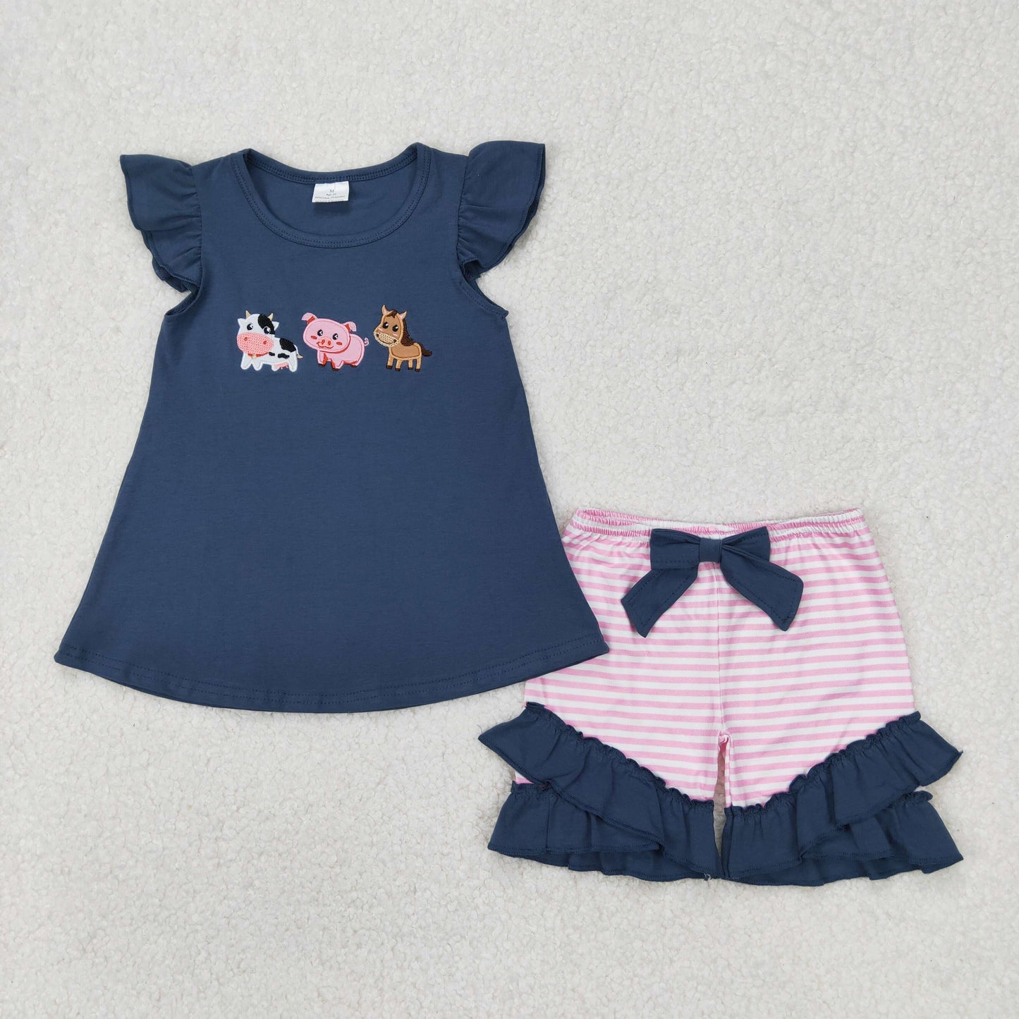 RTS NO MOQ baby Girls Clothes embroidery short sleeve shorts Sets