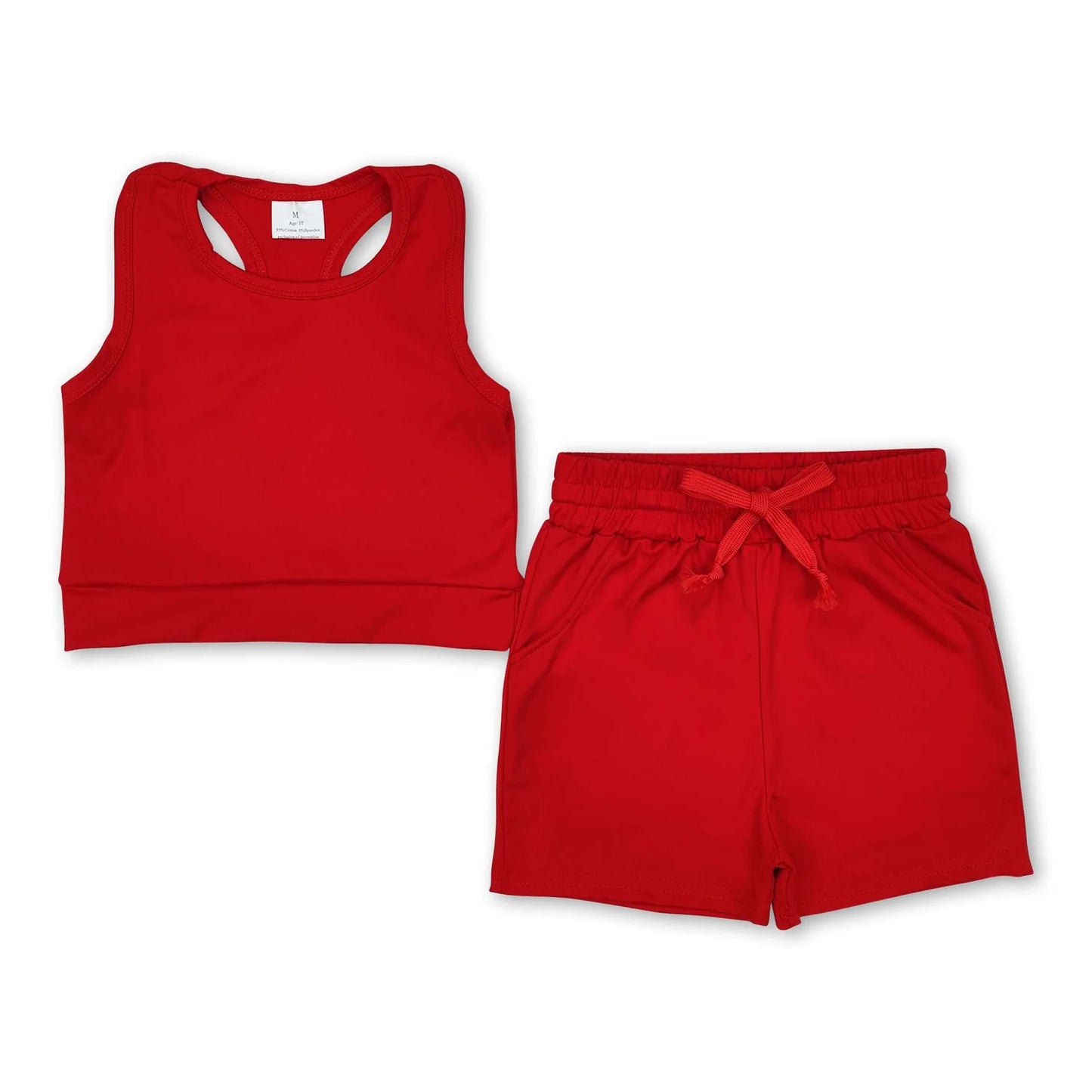 RTS NO MOQ Sibling yoga fabric cotton Baby Girls Top Shorts Clothes Set Dresses Skirts Red Athletic Active Wear