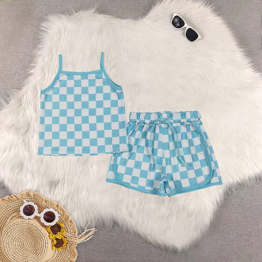RTS Sibling baby girl clothes plaid Short Sleeve Shorts sets