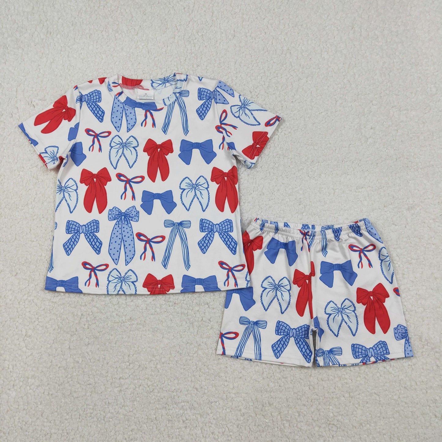 RTS Sibling baby girl clothes bow floral plaid Short Sleeve Shorts sets