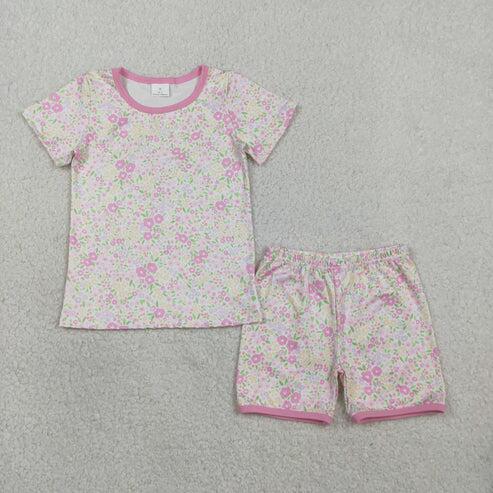 RTS NO MOQ Sibling Baby Girls Summer Clothes Set Short Sleeve Colorful Flowers Top with Shorts Cute Infant Outfit
