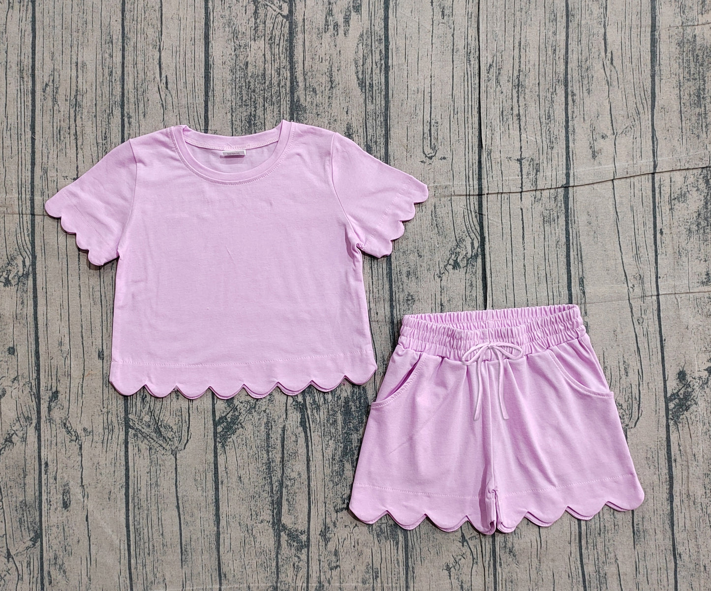 (Pre Order) No moq GSSO3173 Pre-order scallop baby girl clothes pink short sleeve shorts sets-26.1.22