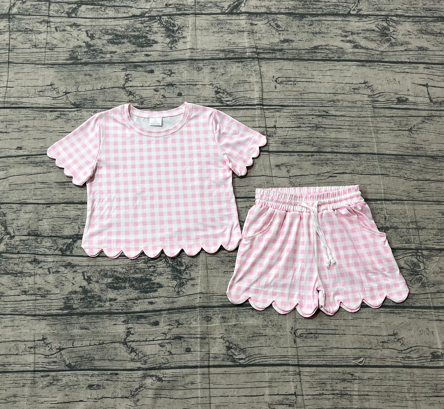 (Pre Order) No moq GSSO3183 Pre-order scallop baby girl clothes pink short sleeve shorts sets-2026.1.14