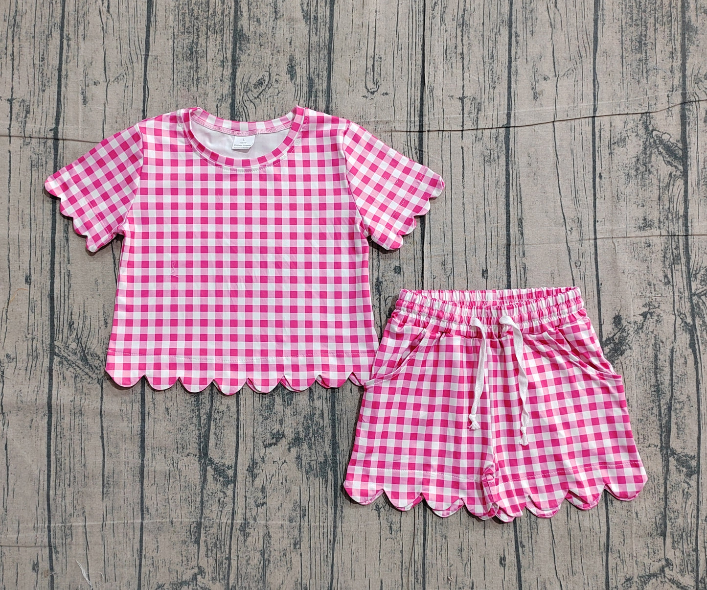 (Pre Order) No moq GSSO3186 Pre-order scallop baby girl clothes pink short sleeve shorts sets-2026.1.22