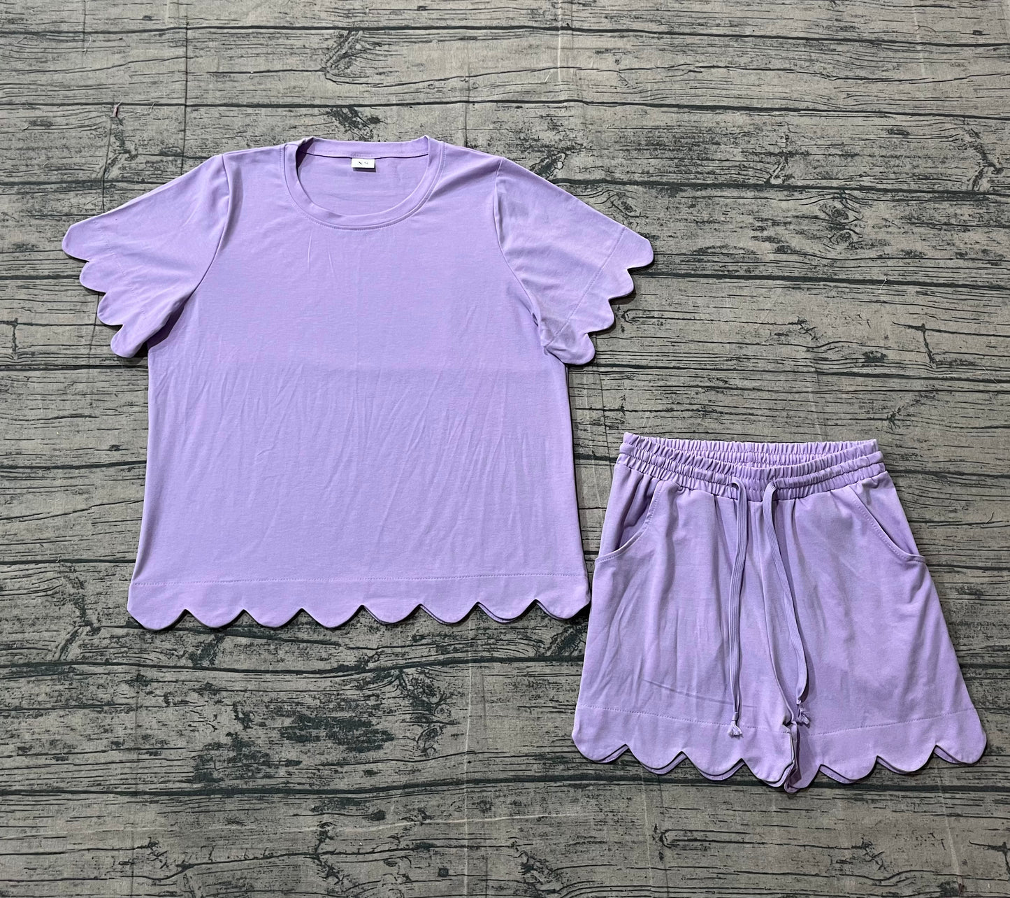 (Pre Order) No moq GSSO3199 Pre-order scallop adult clothes summer purple short sleeve shorts sets-26.1.24