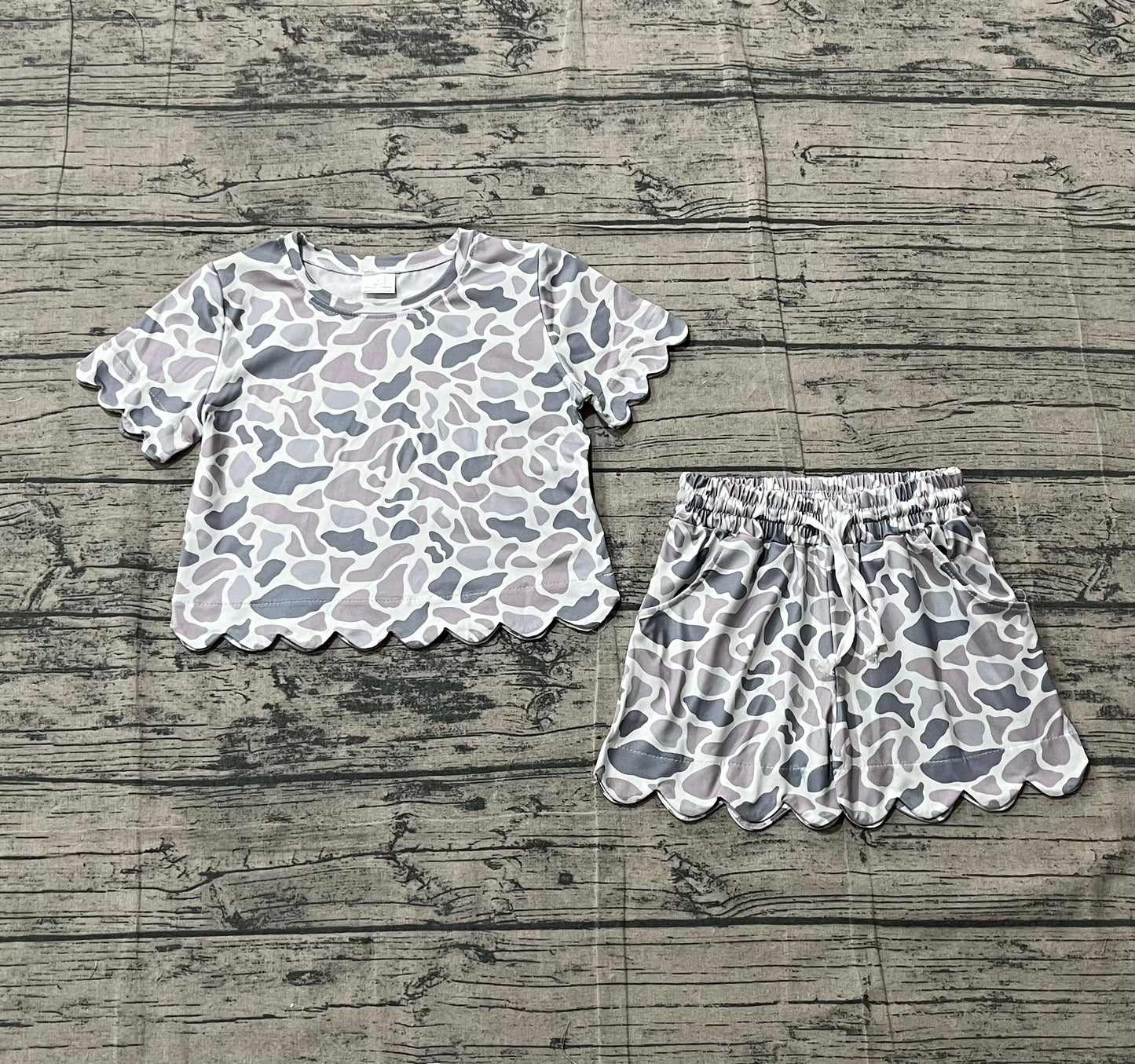 (Pre Order) No moq GSSO3226 Pre-order scallop baby girl clothes camouflage short sleeve shorts sets-2026.1.24