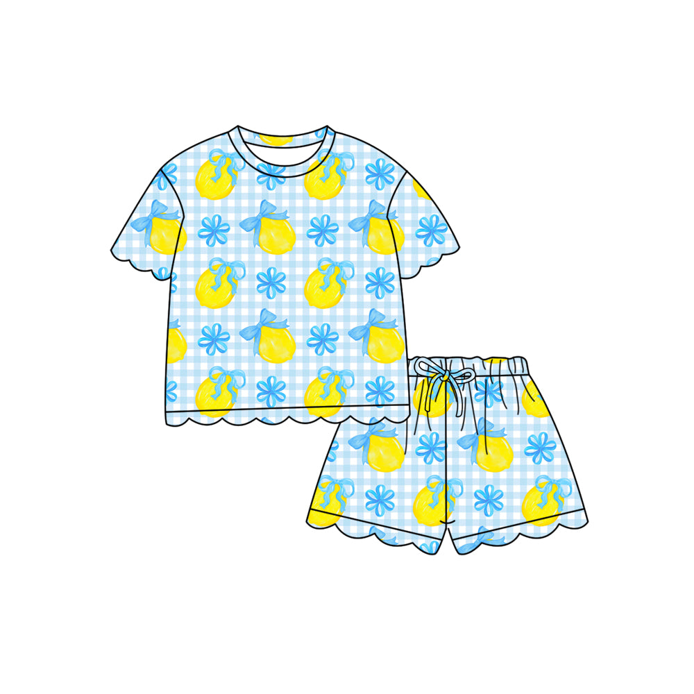 (Pre Order) No moq GSSO3236 Pre-order scallop baby girl clothes lemon bow short sleeve shorts sets-2026.1.19