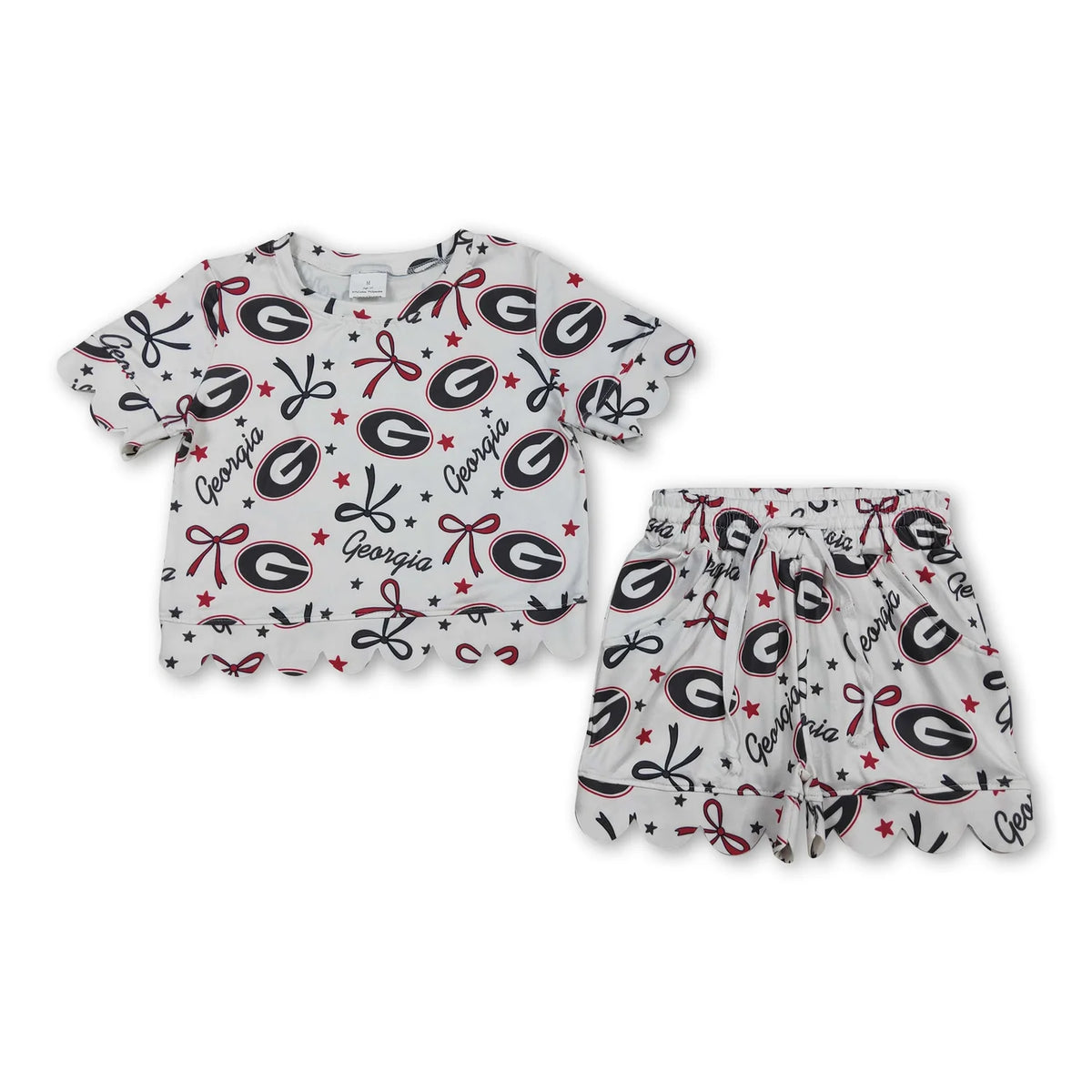 RTS NO MOQ Sibling milk silk Baby Kids Red Print Tops Pants Shorts Hoodie Ruffle Dress Team Clothes
