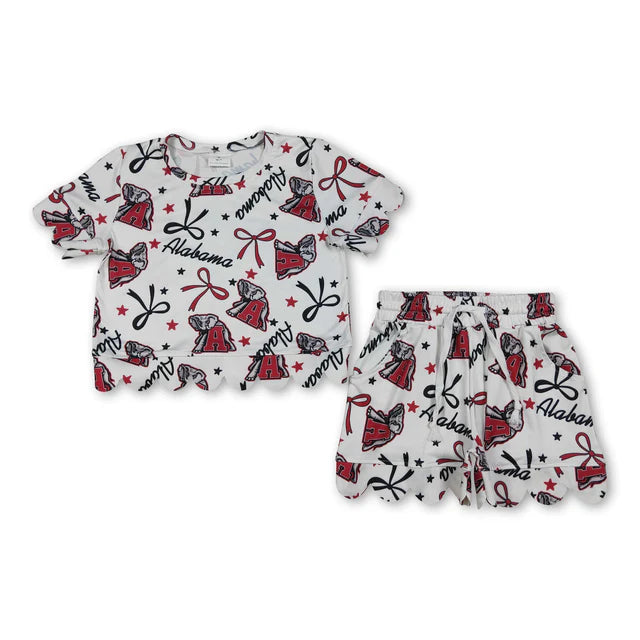 RTS NO MOQ Sibling milk silk Baby Girls Star Bow Top Scallop Short Team Set