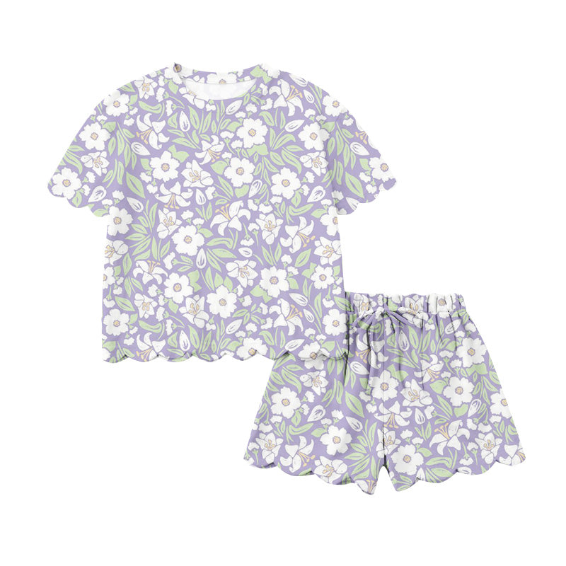 (Pre Order) No moq GSSO3265 Pre-order scallop baby girl clothes floral short sleeve shorts sets-2026.1.21