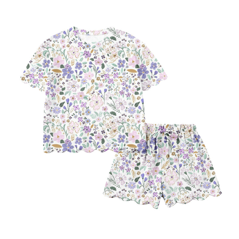 (Pre Order) No moq GSSO3267 Pre-order scallop baby girl clothes floral short sleeve shorts sets-2026.1.21