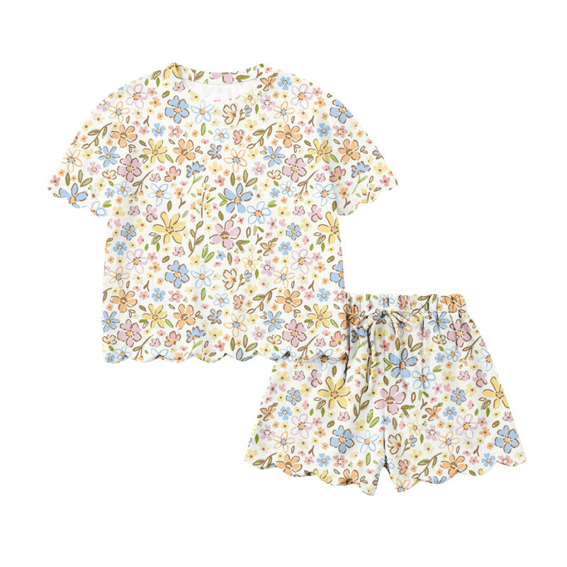 (Pre Order) No moq GSSO3268 Pre-order scallop baby girl clothes floral short sleeve shorts sets-2026.1.21