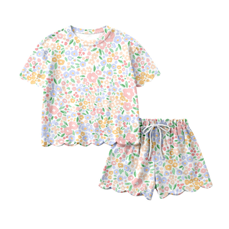 (Pre Order) No moq GSSO3273 Pre-order scallop baby girl clothes floral short sleeve shorts sets-2026.1.21
