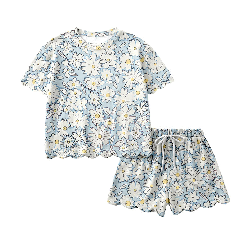 (Pre Order) No moq GSSO3275 Pre-order scallop baby girl clothes floral short sleeve shorts sets-2026.1.21