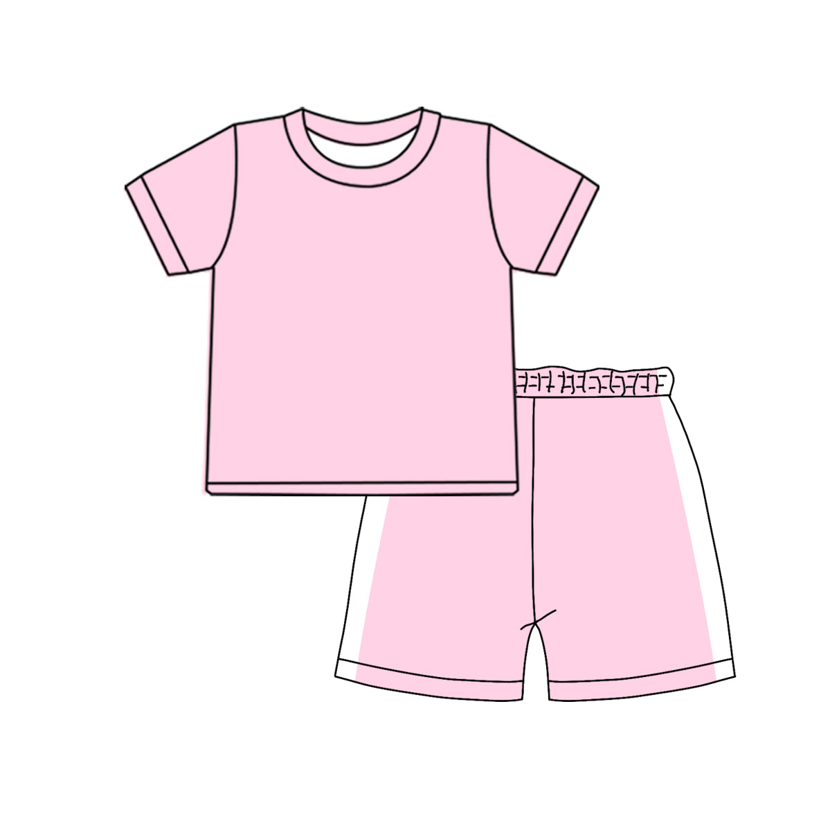 (Pre Order) No moq GSSO3310 Baby Girls Light Pink Short Sleeve Shirt Top And Short Pajamas Set Cute Sleepwear Clothing Set for Infants