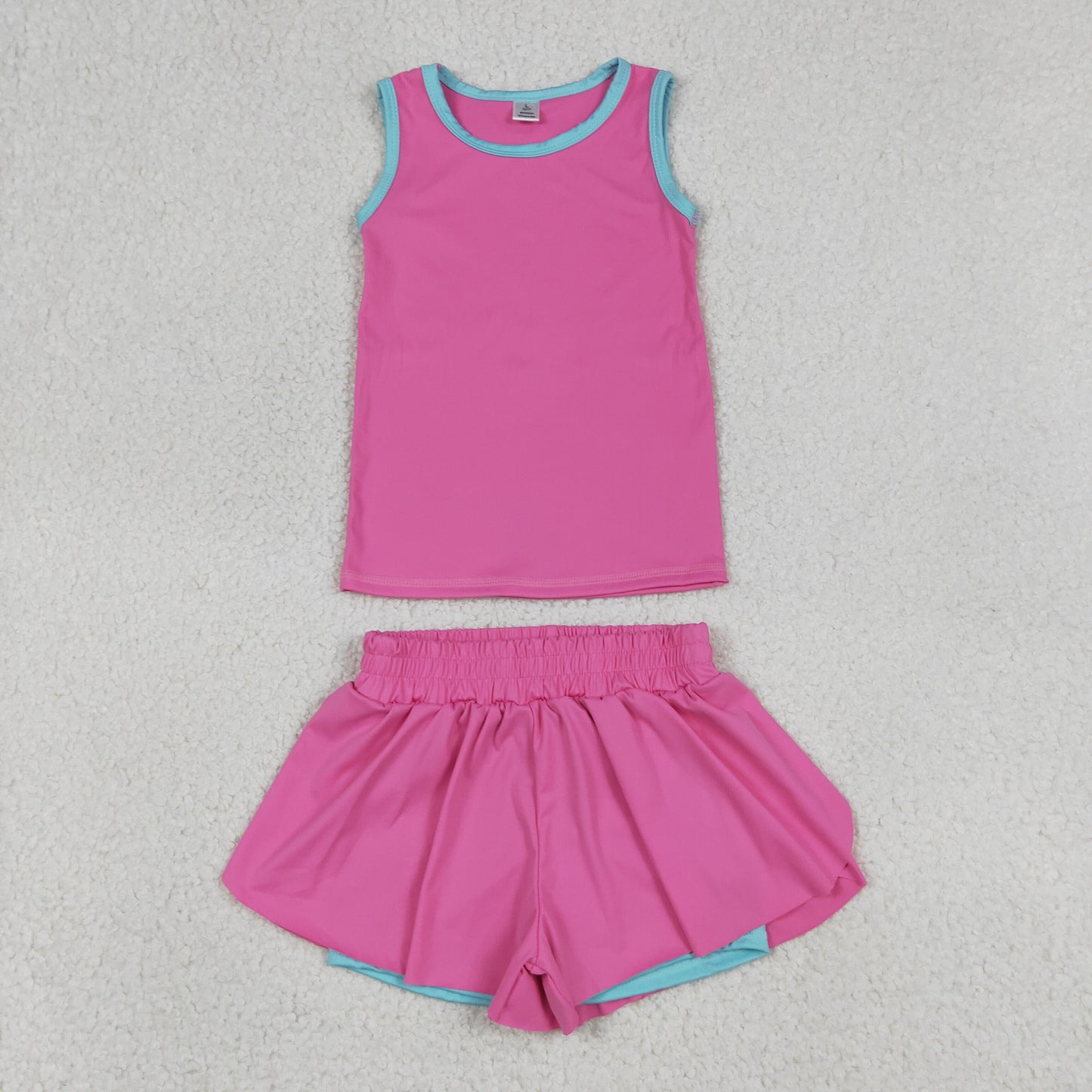 RTS NO MOQ Sibling yoga fabric cotton Baby Girls Solid Color Summer Sleeveless Vest Elastic Waist Short Pants Sports Yoga Outfits