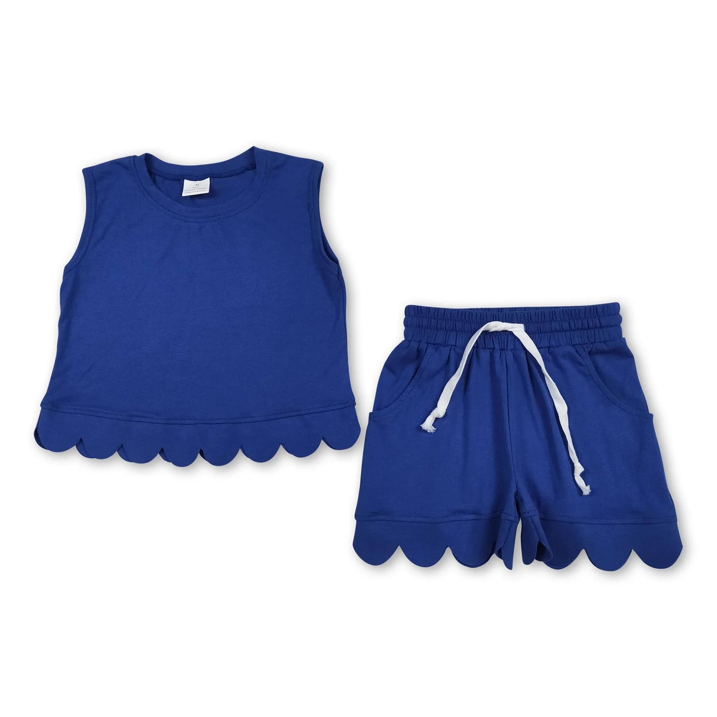 RTS NO MOQ Sibling cotton Baby Girls Solid Color Sleeveless Top Scallop Summer Clothes Set