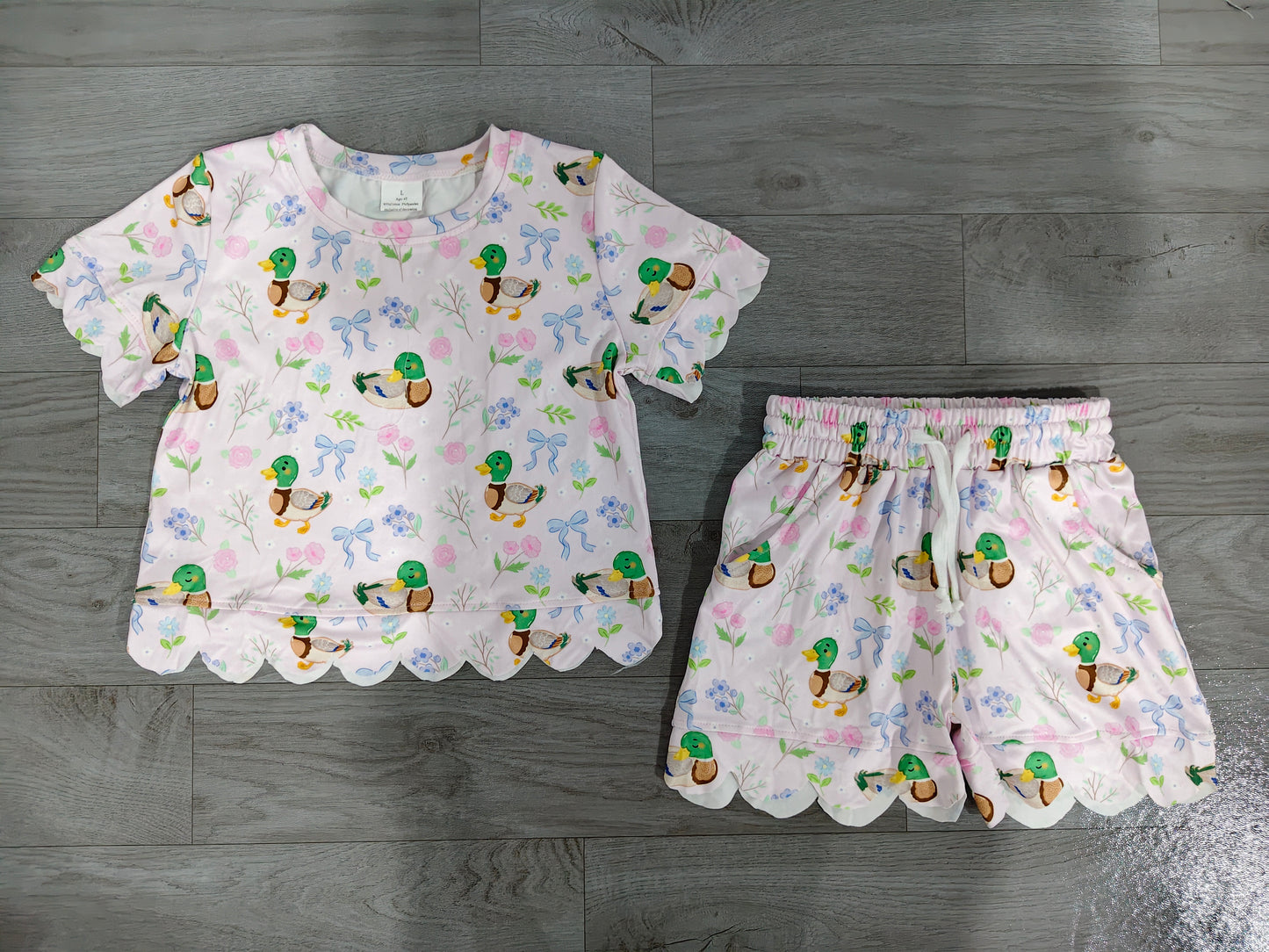 (Sample) No moq milk silk GSSO3737 Baby Girls Duck Flower Bow Top Scallop Trim Casual Shorts Outfit