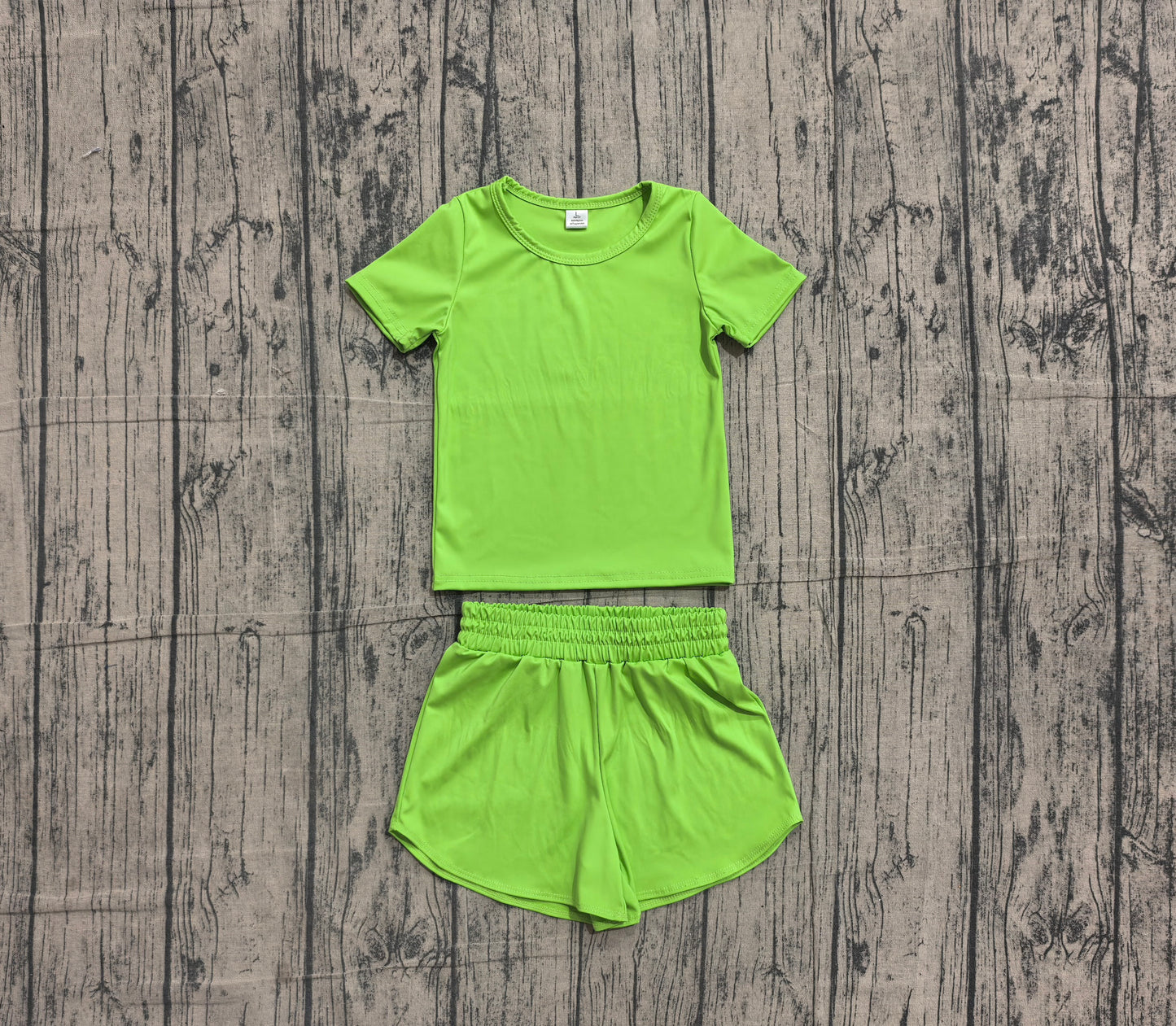 (Sample) No moq yoga fabric cotton GSSO3767(GT1636+SS0903)Baby Girls Green Short Sleeve Sport Short Yoga Wear Sets