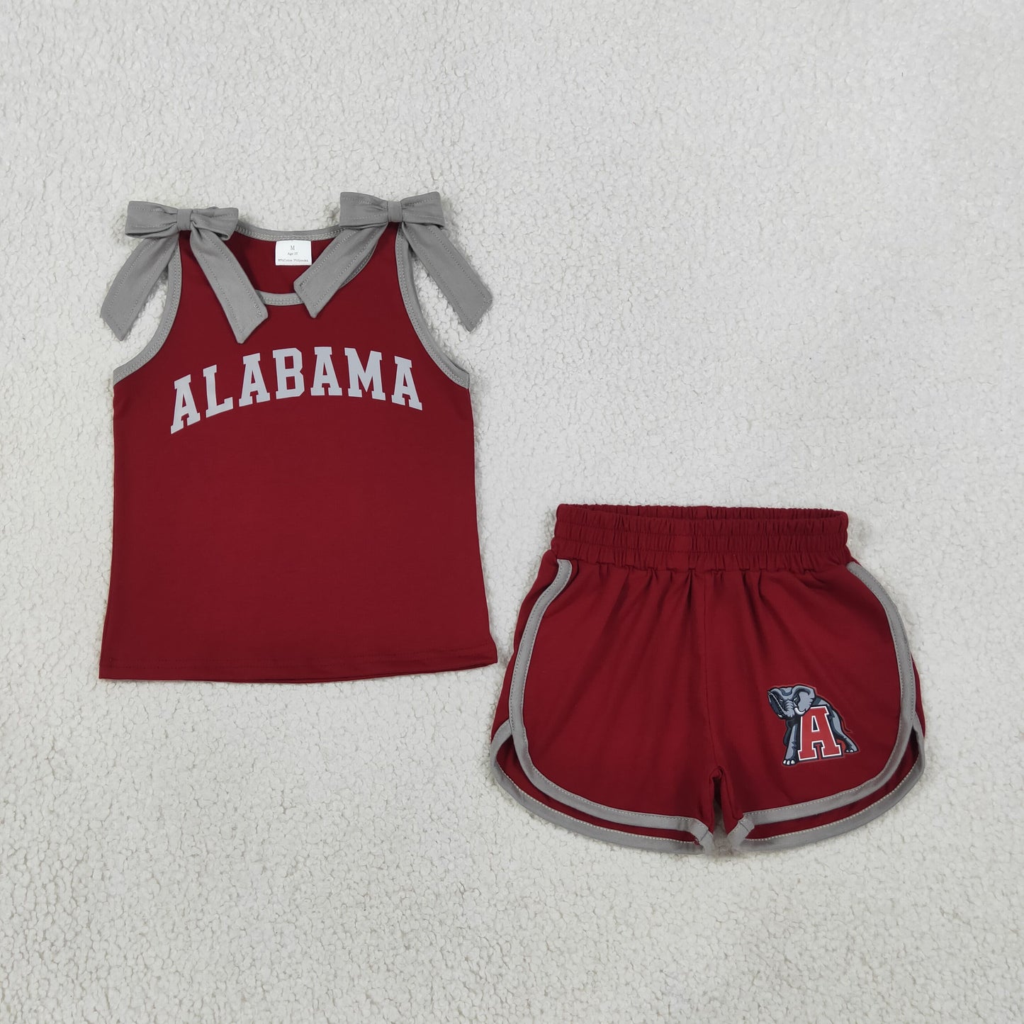 RTS NO MOQ Sibling Vinyl Baby Girl Bows Vinyl Alabama Top Short Team Clothes Sets