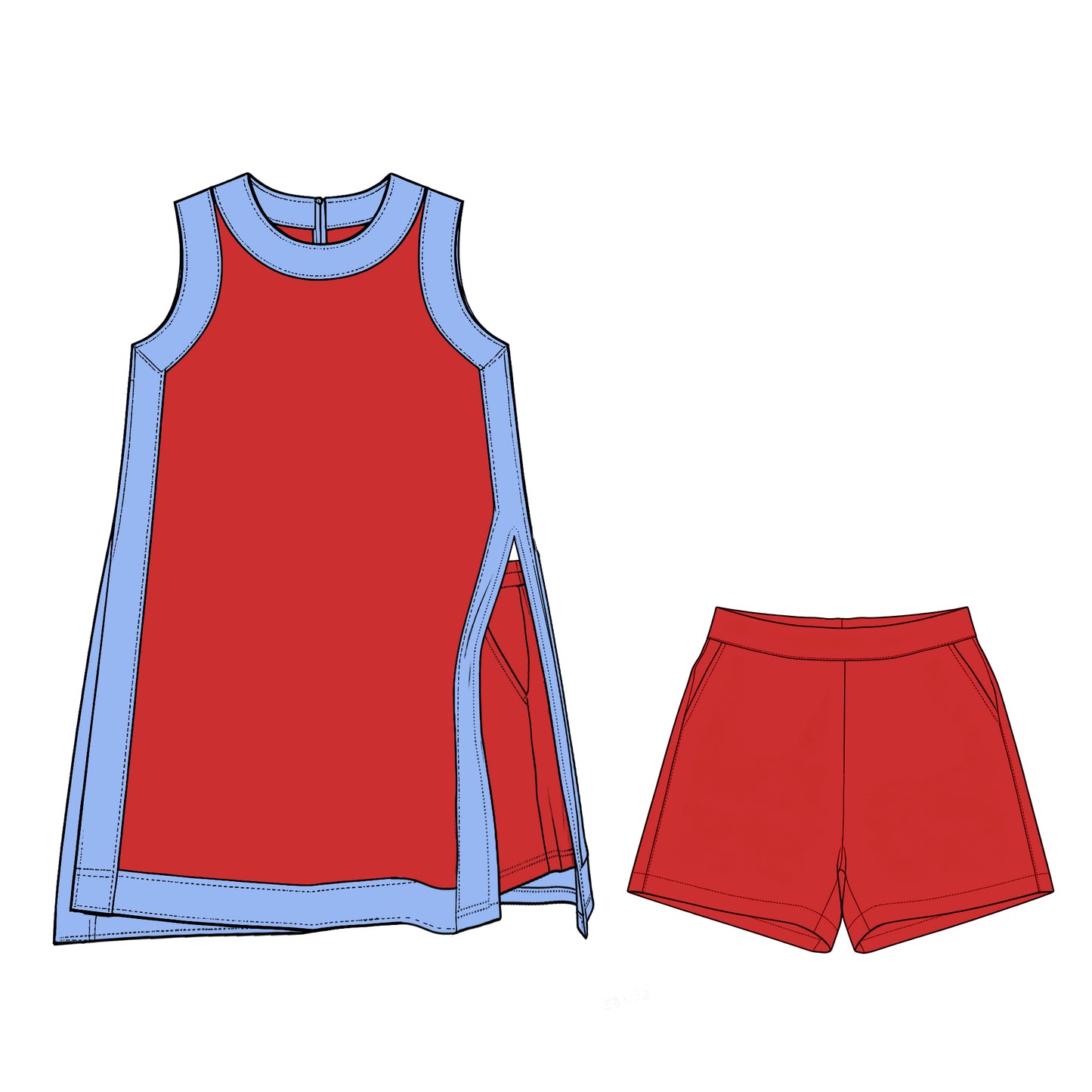 (Preorder new) No moq GSSO3846 Yoga Baby Girls Red Sleeveless Top Split Hem Short Yoga Skirt Active Clothes Set