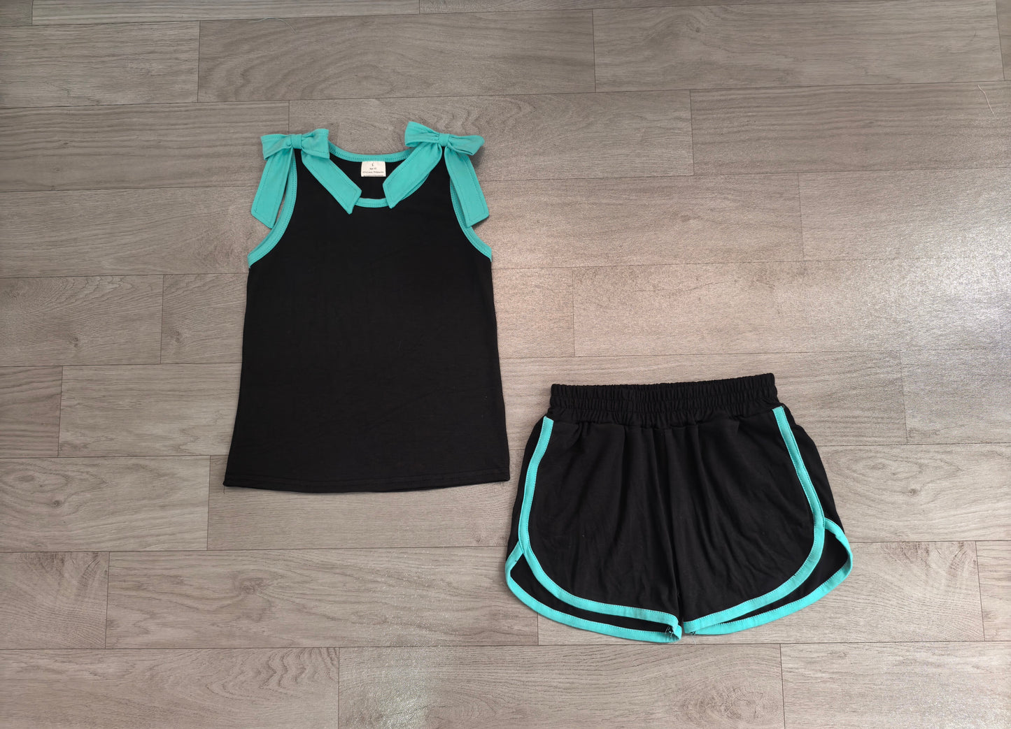 (Sample) No moq milk silk GSSO3856 Baby Girls Black Lake Blue Bows Sleeveless Vest Short Clothes Sets