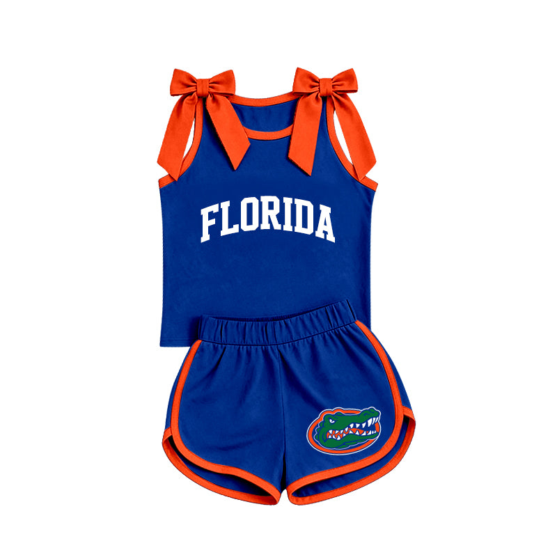 (Preorder new) No moq GSSO3860 Baby Girls Team Bow Strap Tank Top Shorts Clothes Set