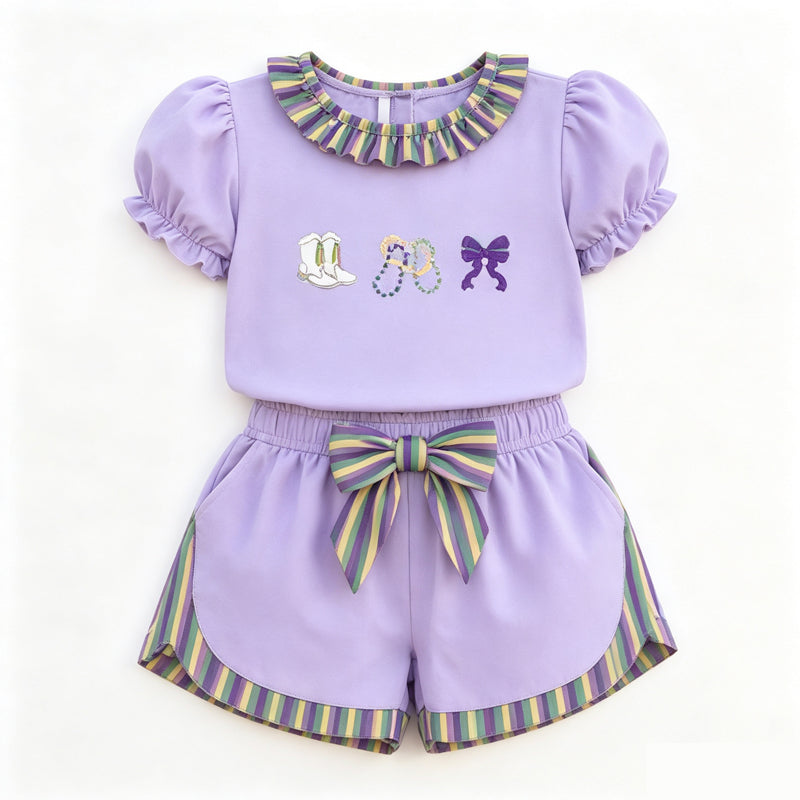 (Preorder new) No moq GSSO3861 Baby Girls Boots Bows Top Pockets Short Holiday Set