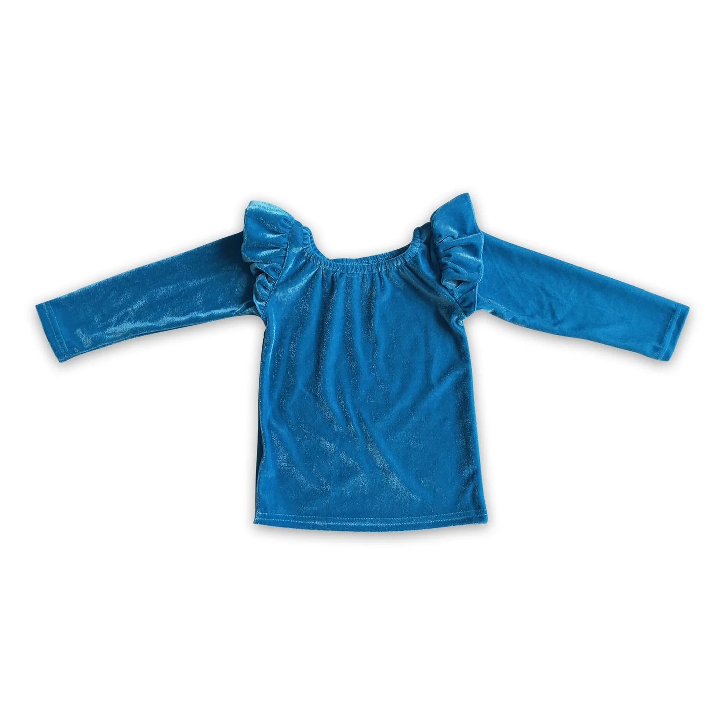 RTS NO MOQ Sibling cotton Baby Girls Solid Color Velvet Long Sleeve Crew Neck Shirt
