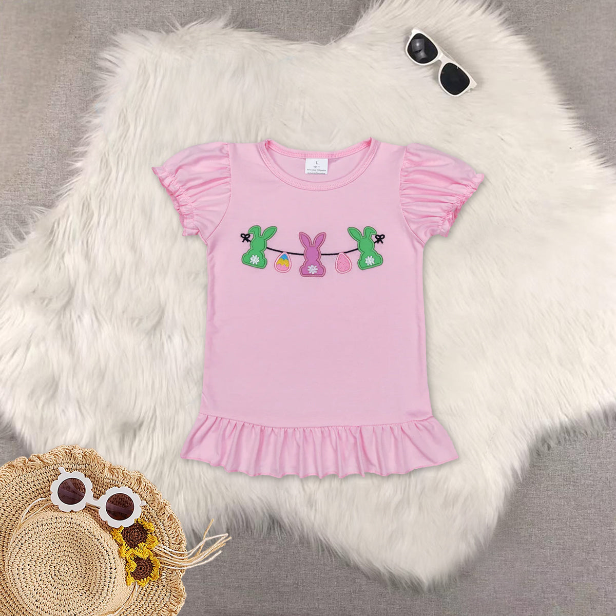 RTS NO MOQ Sibling baby girl clothes embroidery easter short sleeve Pants set and top and pants