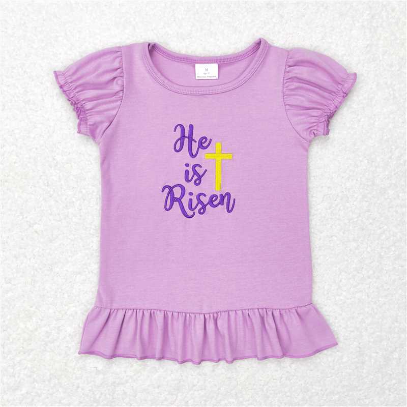 RTS NO MOQ Baby girls Clothes easter embroidery Short Sleeve tops