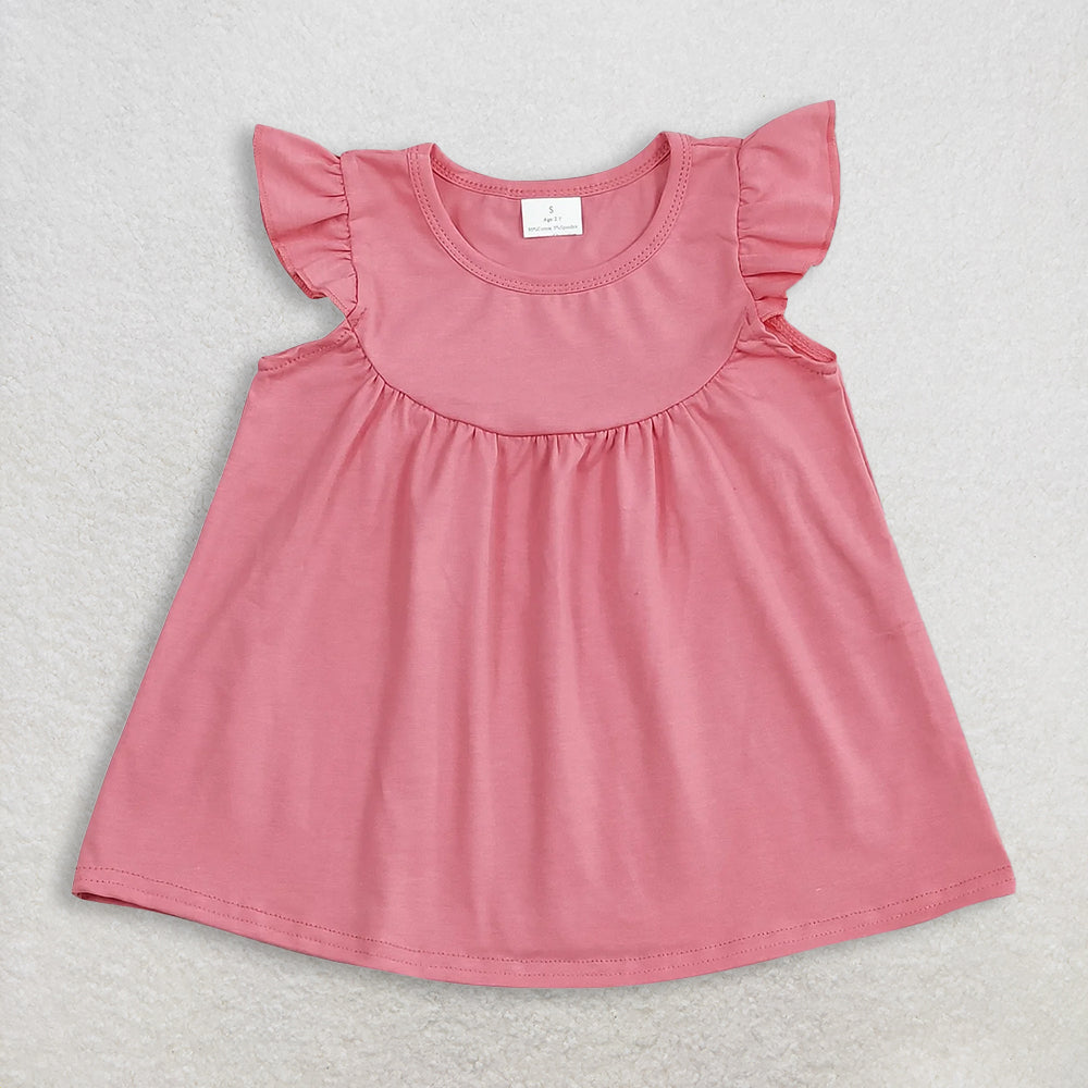 RTS NO MOQ GT0462+P0775 Baby Girls Dark Pink Flutter Sleeve Tunic Tops And Black Bows Bell Bottom Yoga Pants