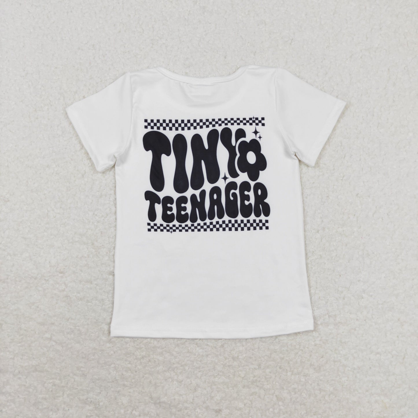 RTS NO MOQ(In Stock) GT0527 tiny teenager black and white plaid love short-sleeved top