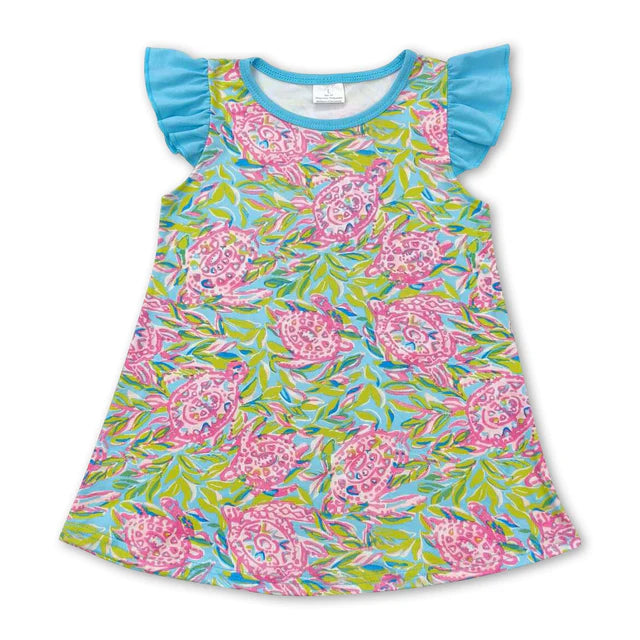 RTS NO MOQ Sibling Baby Girls Color Flutter Sleeve Tunic Tops