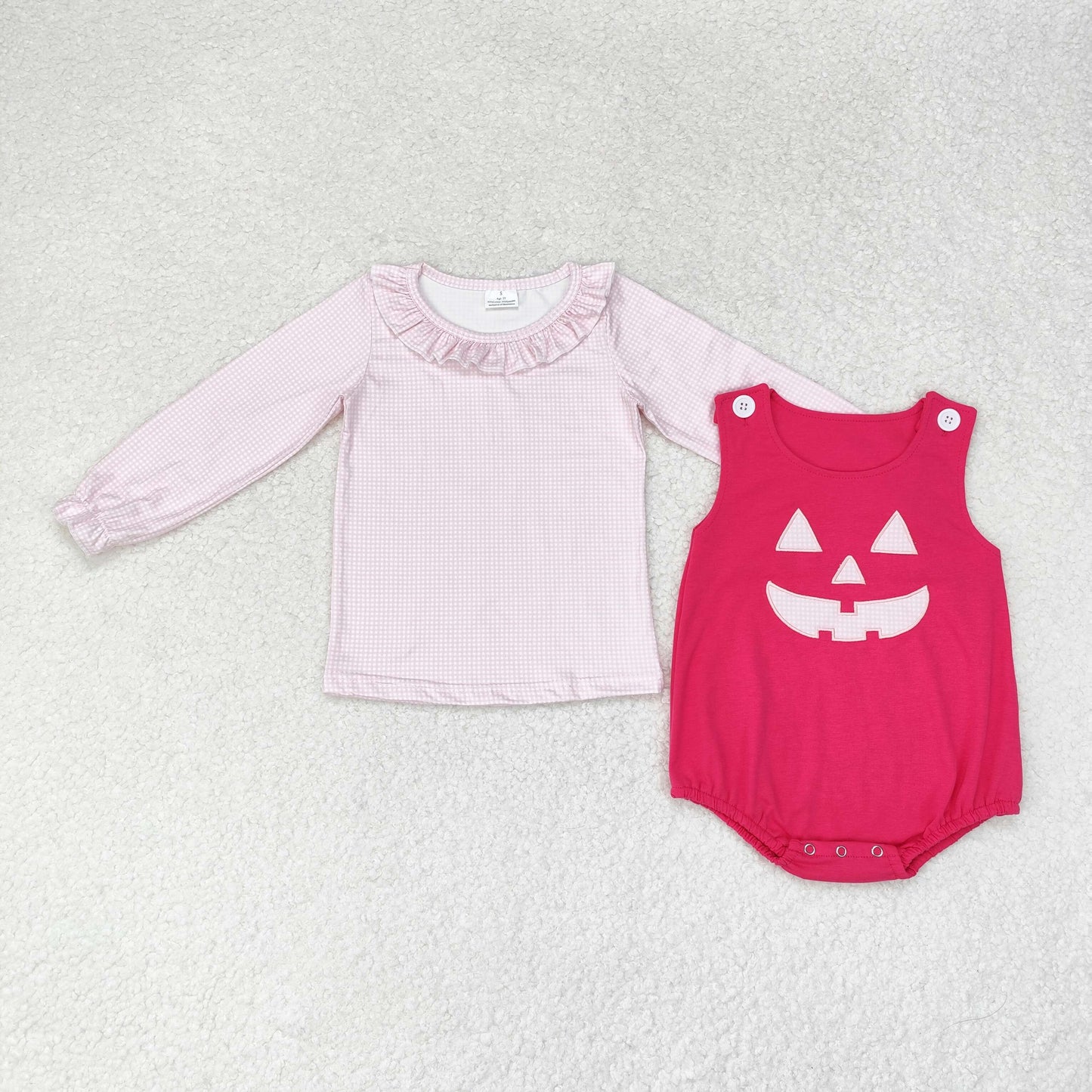 RTS no moq Sibling baby girl boy clothes halloween long-sleeved top embroidery smiley face rose red sleeveless dress and romper 2 pieces set