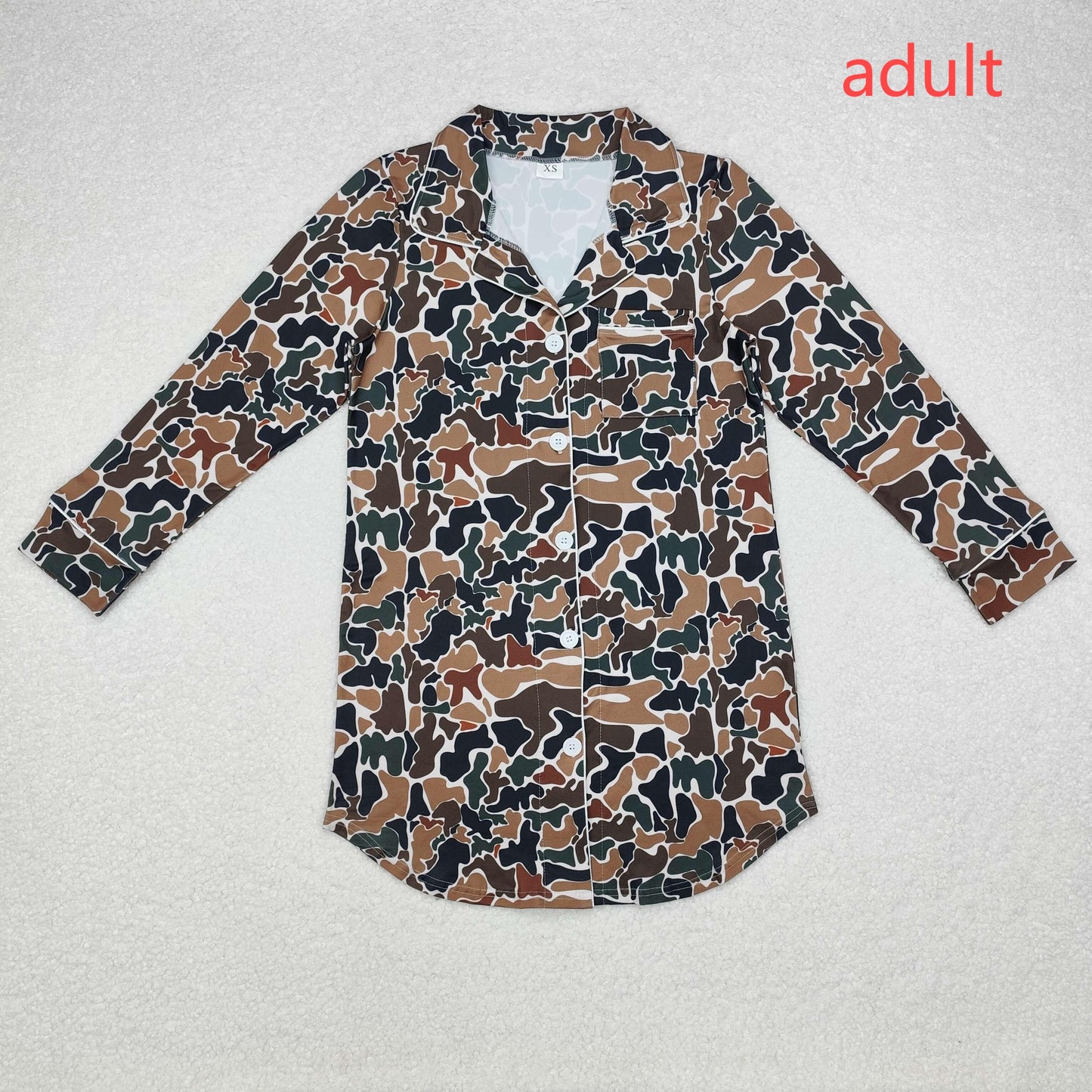 RTS NO MOQ(In Stock) Adult female brown green camouflage beige long-sleeved top