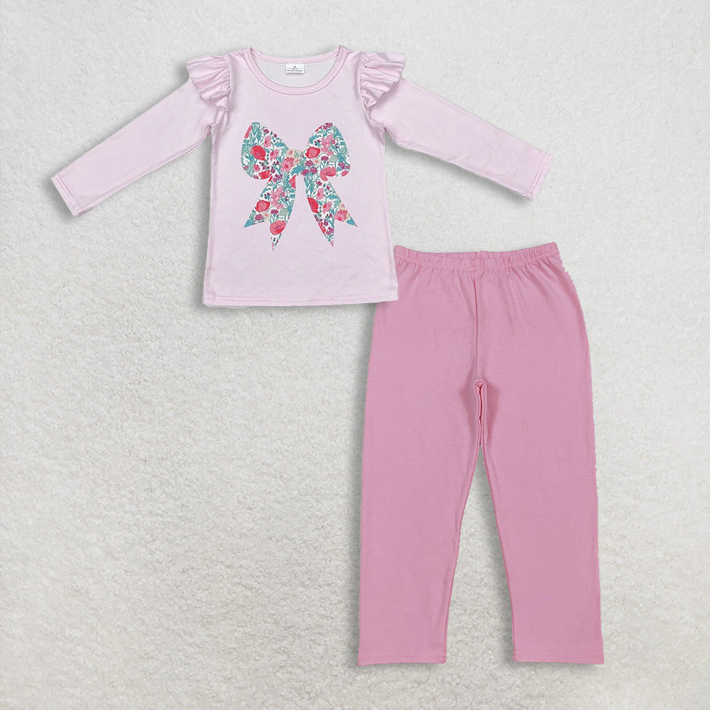 RTS NO MOQ(In Stock) GT0699+P0821 floral bow pink long sleeve top pants sets