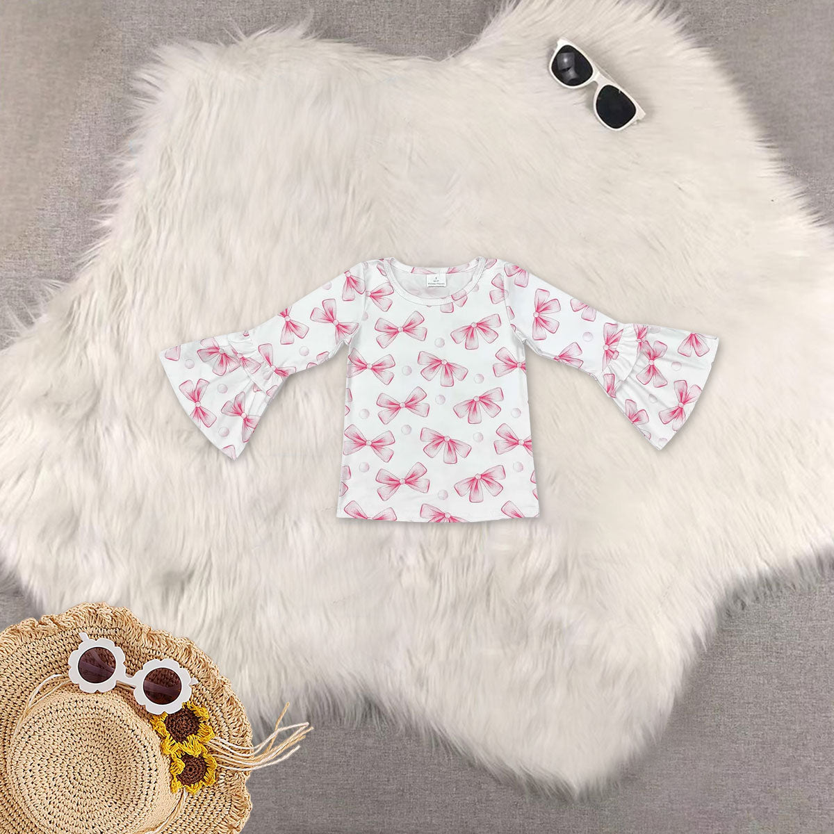 RTS NO MOQ Sibling baby girl clothes bow long sleeved top pink sequined pants set and top and pants