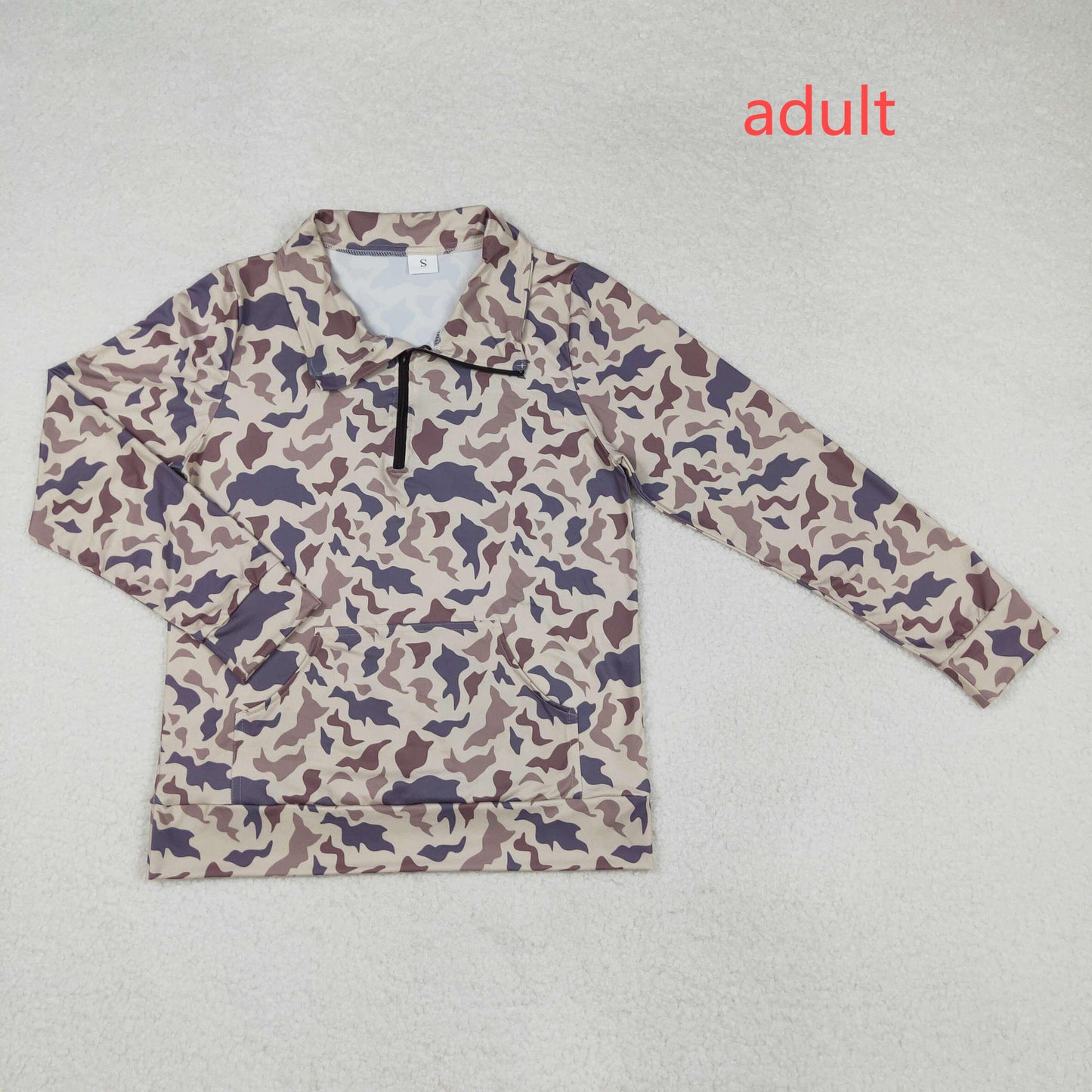RTS NO MOQ(In Stock) Adult female pocket camouflage light brown zipper long-sleeved top
