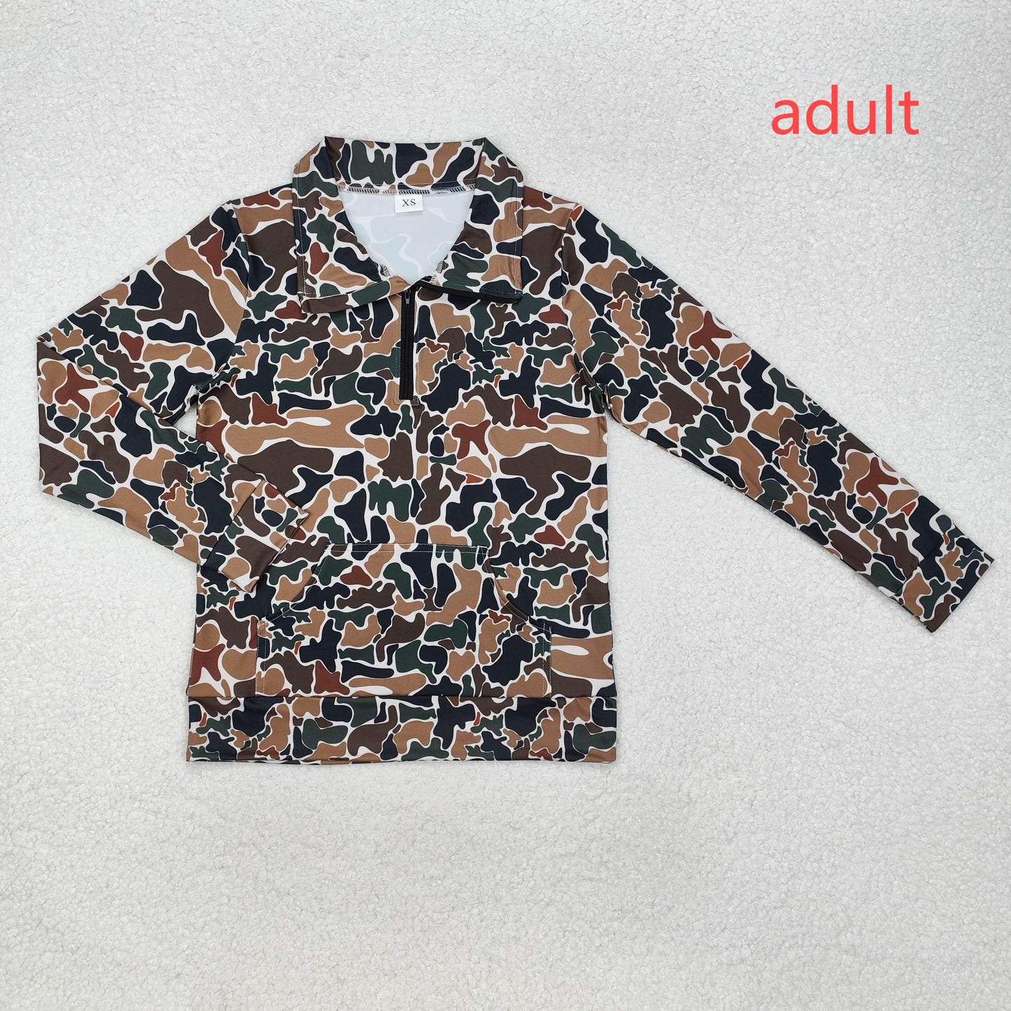 RTS NO MOQ(In Stock) Adult female pocket camouflage beige zipper long-sleeved top
