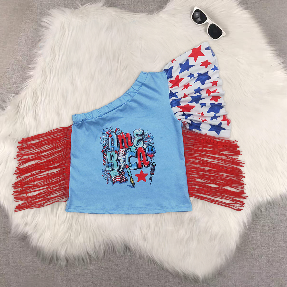 RTS NO MOQ Girls Boys cheers 4th of july short sleeve Clothes Sets and top and shorts