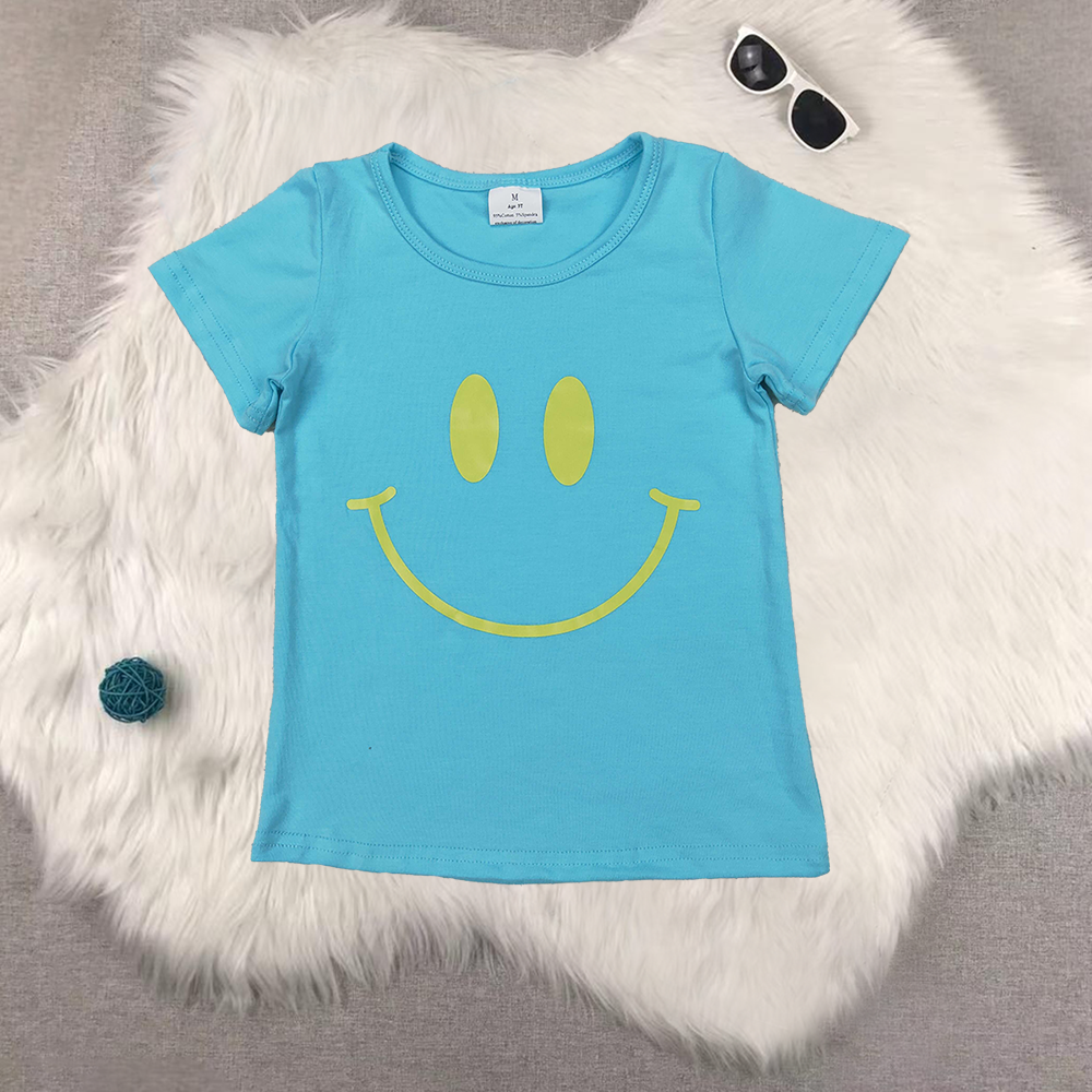 RTS NO MOQ Sibling baby girls Clothes smiley short sleeve tops