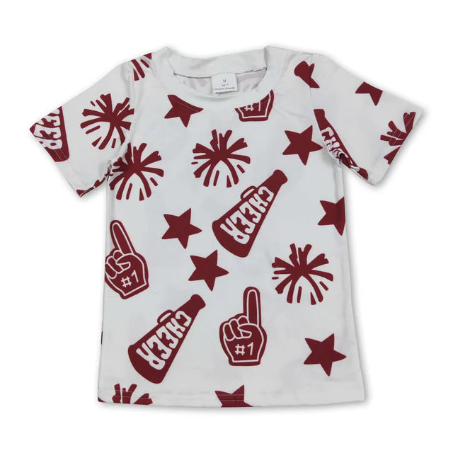 RTS NO MOQ Sibling milk silk Baby Girls Fashion Cheer Star Team Short Sleeve Tees