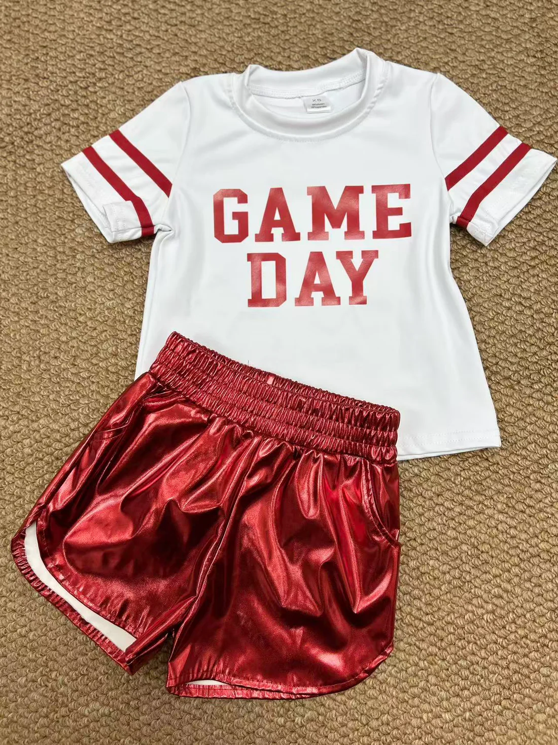 RTS NO MOQ Sibling baby girls clothes Game Day short-sleeved yoga top skirt set and shorts sets