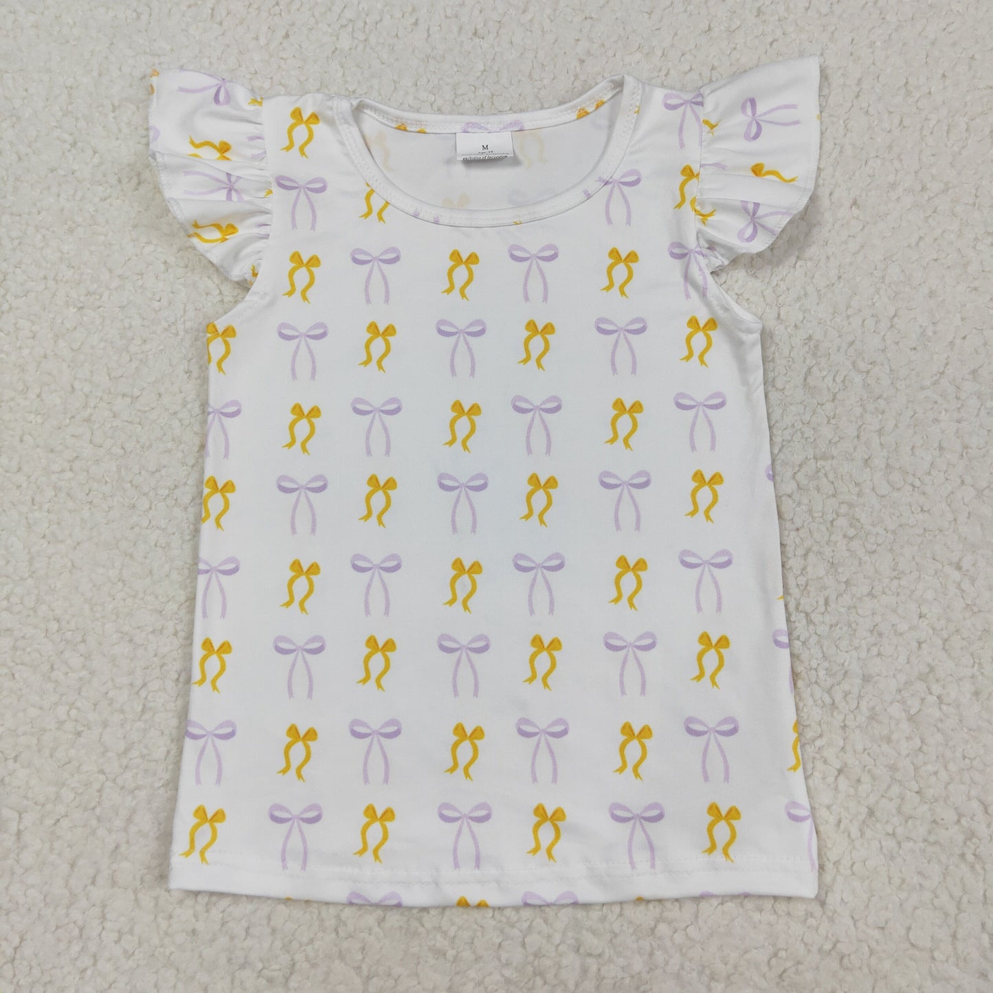 RTS NO MOQ GT1147+P0003 Baby Girls Yellow Lavender Bows Plaid Tee Shirts Top navy blue bleached double ruffle denim pants