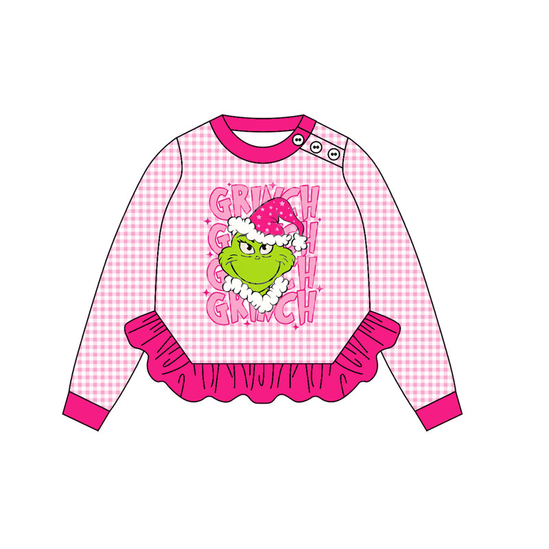 (Preorder new) No moq GT1154 Baby Girls Print Plaid Christmas Short Sleeve Tee Shirt Holiday Casual Top