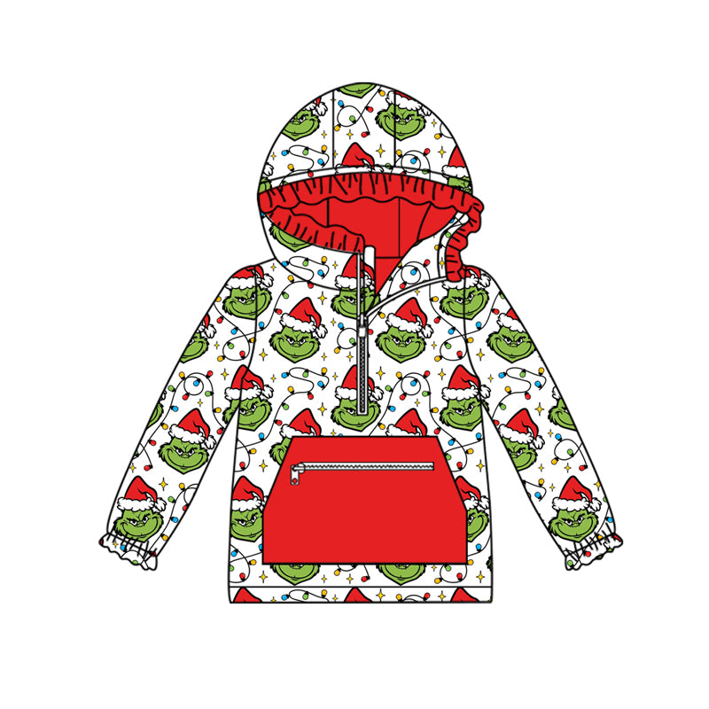(Preorder new) No moq GT1163 Baby Girls Christmas Plaid Print Pocket Zipper Christmas Hoodie