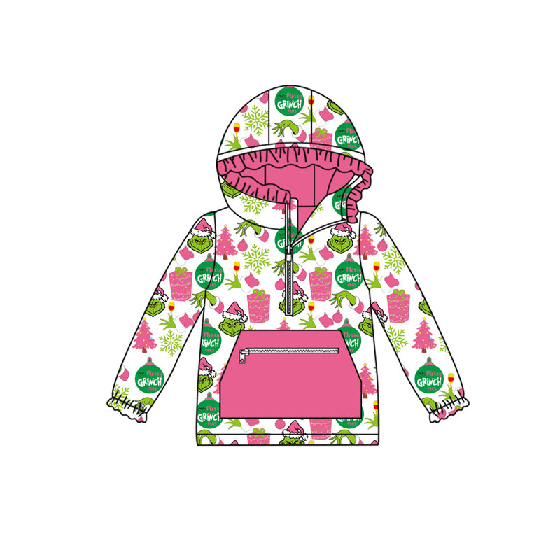 (Preorder new) No moq GT1164 Baby Girls Gift Print Pocket Zipper Up Christmas Hoodie
