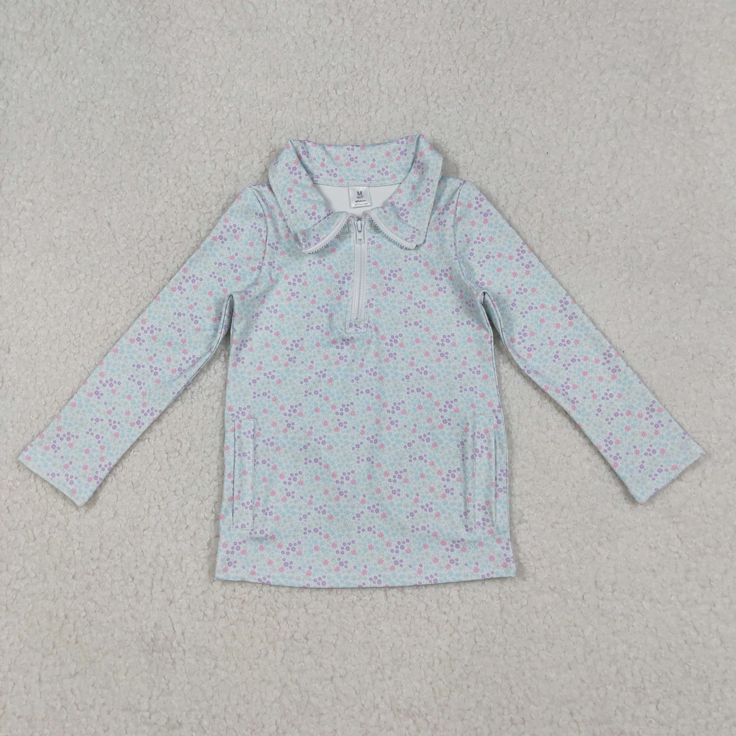 RTS NO MOQ Sibling baby girl clothes long-sleeved zip-up yoga top with floral, leaf, and bow pattern Pants set and top and pants