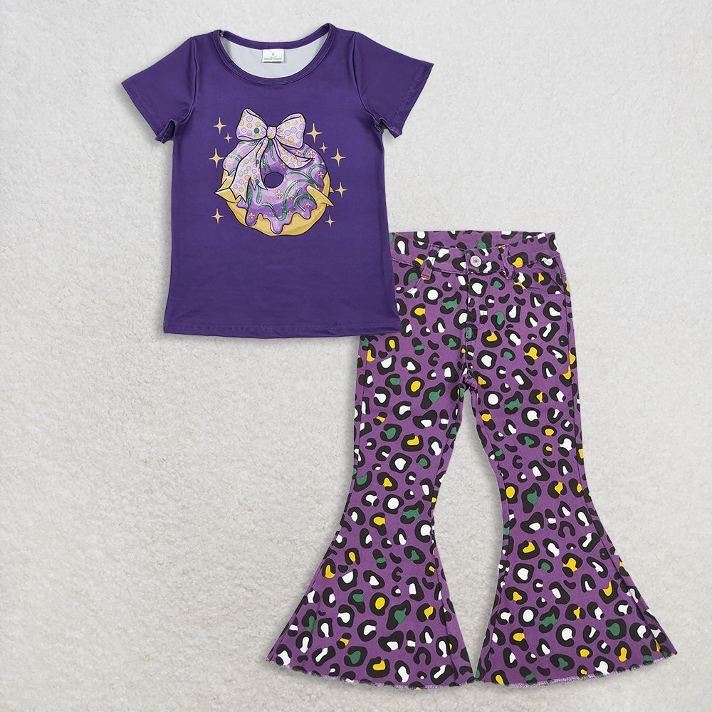 RTS NO MOQ(In Stock) GT1252+P0313 mardi gras short-sleeved top demin pants set